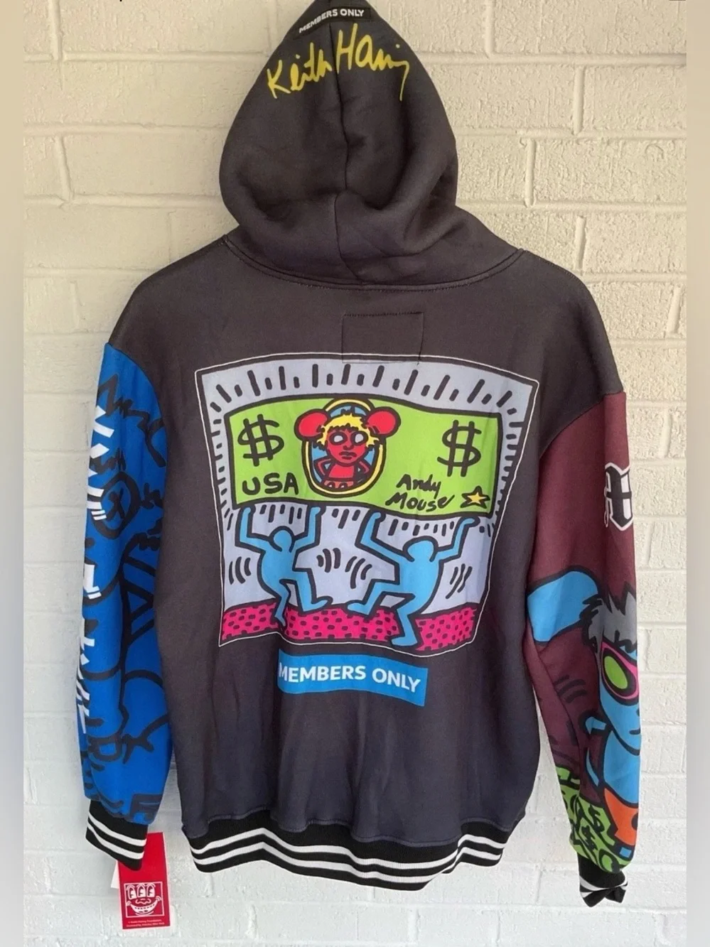 Keith Haring Members Only Andy Mouse Art Pullover Hoodie Men's Size Small